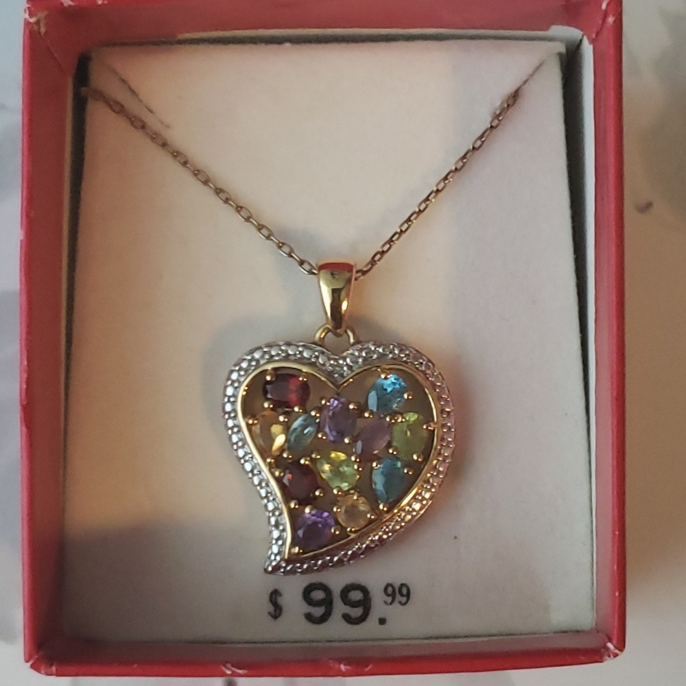 Beautiful Heart Shape Necklace w/ Multi Color Gems